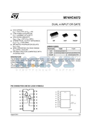 M74HC4072B1R datasheet - DUAL 4-INPUT OR GATE