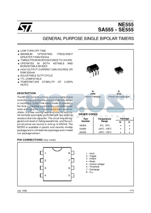 NE555N datasheet - GENERAL PURPOSE SINGLE BIPOLAR TIMERS