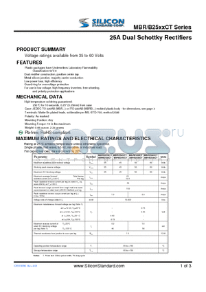 MBR2550CT datasheet - 25A Dual Schottky Rectifiers