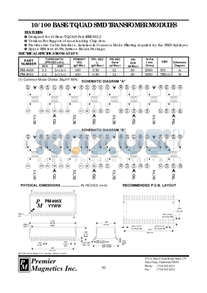 PM-8050 datasheet - 10/100 BASE-T QUAD SMD TRANSFOMER MODULES