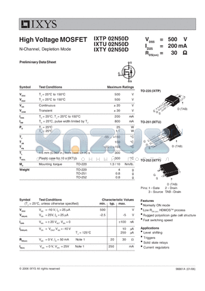 IXTP02N50D datasheet - High Voltage MOSFET N-Channel, Depletion Mode