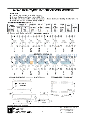 PM-8051 datasheet - 10/100 BASE-T QUAD SMD TRANSFOMER MODULES