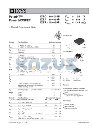 IXTP110N055P datasheet - PolarHT Power MOSFET