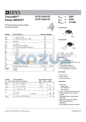 IXTP130N10T datasheet - TrenchMVTM Power MOSFET