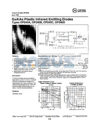 OP240A datasheet - GAAIAS PLASTIC INFRARED EMITTING DIODES