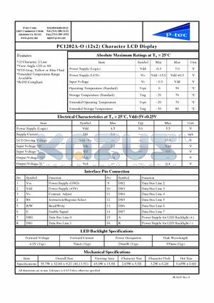 PC1202A-O datasheet - Character LCD Display