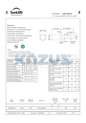 LMG12D14V datasheet - T-1 3/4 (5mm) SOLID STATE LAMP