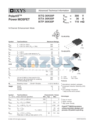 IXTP36N30P datasheet - PolarHT Power MOSFET