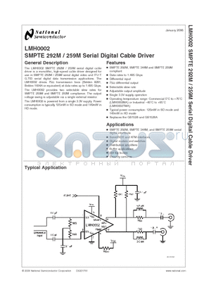 LMH0002TMA datasheet - SMPTE 292M / 259M Serial Digital Cable Driver
