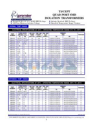 PM-8105 datasheet - T1/CEPT QUAD PORT SMD ISOLATION TRANSFORMERS