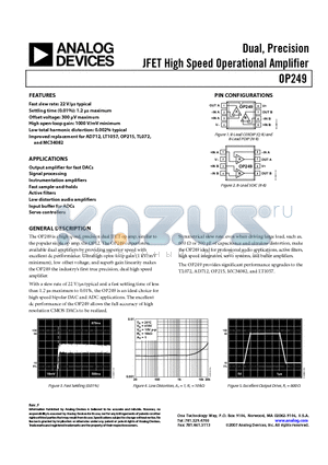 OP249 datasheet - Dual, Precision JFET High Speed Operational Amplifier