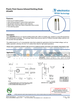 OP245PS_06 datasheet - Plastic Point Source Infrared Emitting Diode