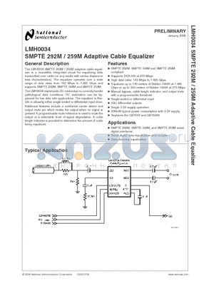LMH0034 datasheet - Adaptive Cable Equalizer
