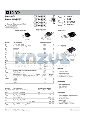 IXTQ460P2 datasheet - PolarP2 Power MOSFET
