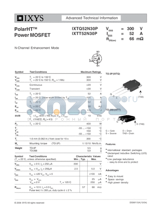 IXTQ52N30P datasheet - PolarHT Power MOSFET