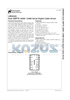 LMH0202 datasheet - Dual SMPTE 292M / 259M Serial Digital Cable Driver