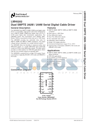 LMH0202MT datasheet - Dual SMPTE 202M / 259M Serial Digital Cable Driver