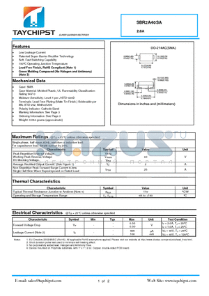 MBR2A40SA datasheet - SUPER BARRIER RECTIFIER