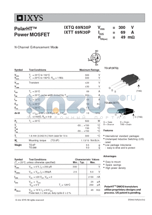 IXTQ69N30P datasheet - PolarHT Power MOSFET