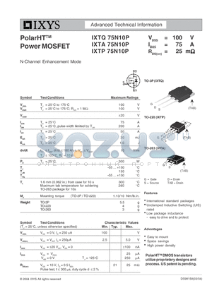 IXTQ75N10P datasheet - N-Channel Enhancement Mode