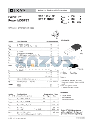 IXTT110N10P datasheet - N-Channel Enhancement Mode