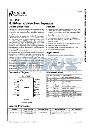 LMH1981 datasheet - Multi-Format Video Sync Separator