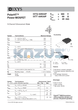 IXTT69N30P datasheet - PolarHT Power MOSFET