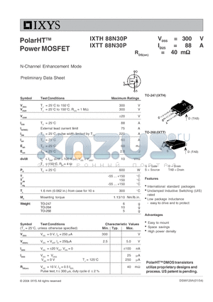 IXTT88N30P datasheet - PolarHT Power MOSFET