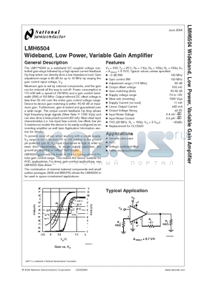 LMH6504MM datasheet - Wideband, Low Power, Variable Gain Amplifier