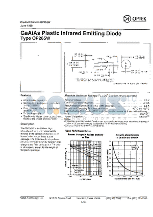 OP265 datasheet - GAAIAS PLASTIC INFRARED EMITTING DIODE