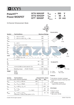 IXTT96N20P datasheet - N-Channel Engancement Mode