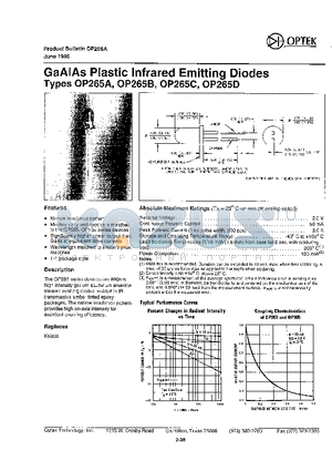 OP265A datasheet - GaAIAs Plastic Infrared Emitting Diodes