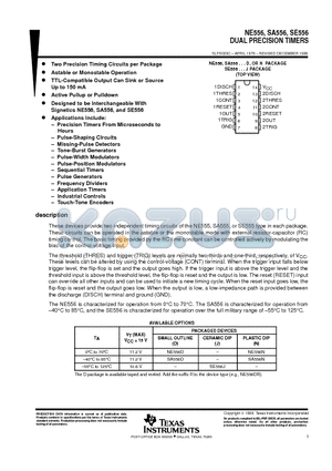 NE556D datasheet - DUAL PRECISION TIMERS