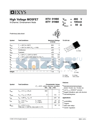 IXTU01N80 datasheet - High Voltage MOSFET