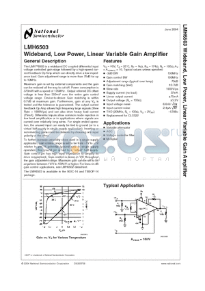 LMH6503MAX datasheet - Wideband, Low Power, Linear Variable Gain Amplifier