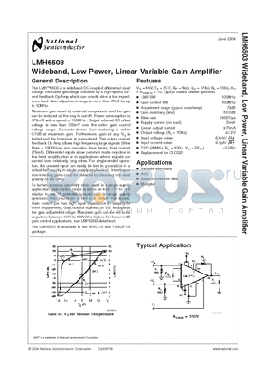LMH6503MT datasheet - Wideband, Low Power, Linear Variable Gain Amplifier