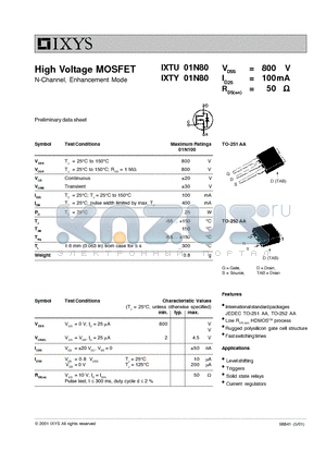 IXTY01N80 datasheet - High Voltage MOSFET