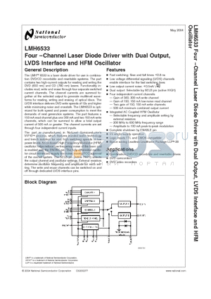 LMH6533SPX datasheet - Four - Channel Laser Diode Driver with Dual Output, LVDS Interface and HFM Oscillator