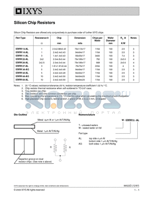 IXWW22-AL datasheet - Silicon Chip Resistors