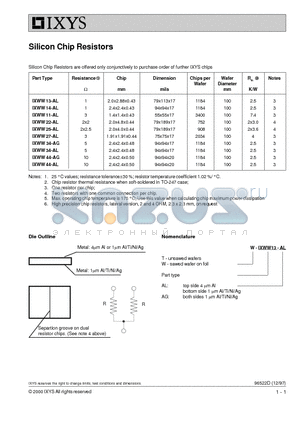 IXWW27-AL datasheet - Silicon Chip Resistors