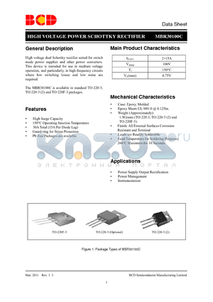 MBR30100CT-E1 datasheet - HIGH VOLTAGE POWER SCHOTTKY RECTIFIER