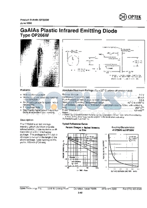 OP266W datasheet - GaAIAs Plastic Infrared Emitting Diode