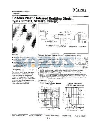 OP268FA datasheet - GaAIAs Plastic Infrared Emitting Diodes