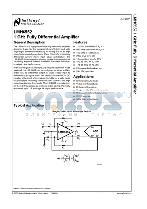 LMH6552MA datasheet - 1 GHz Fully Differential Amplifier