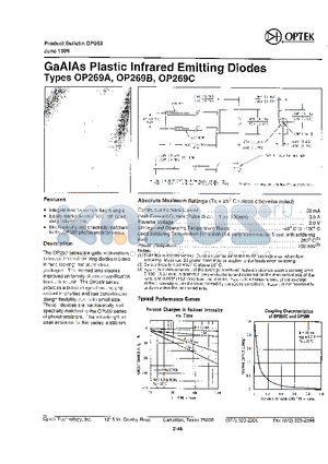 OP269B datasheet - GaAIAs Plastic Infrared Emitting Diodes