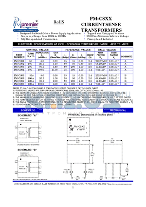 PM-CS04 datasheet - PM-CSXX CURRENT SENSE TRANSFORMERS