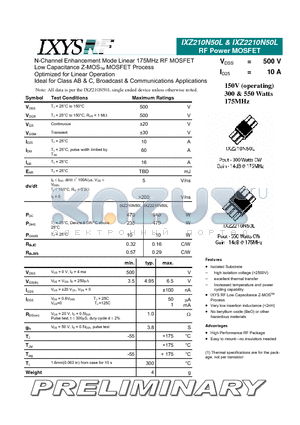 IXZ210N50L datasheet - N-Channel Enhancement Mode Linear 175MHz RF MOSFET