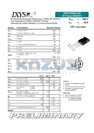 IXZH10N50LB datasheet - RF Power MOSFET
