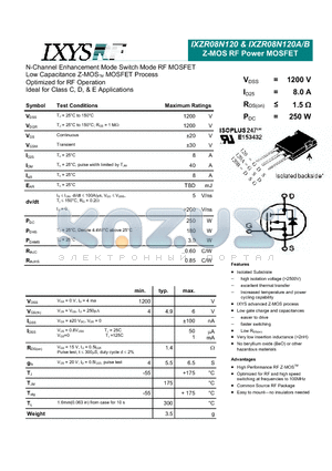 IXZR08N120 datasheet - Z-MOS RF Power MOSFET