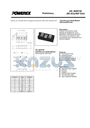 QR0620T30 datasheet - Fast Recovery Diode Module (200 Amp/600 Volts)